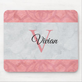 Ruddy Pink Batik und Grau Wasserfarbe Mit Monogram Mousepad
