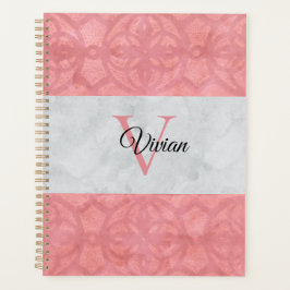 Ruddy Pink Batik und Grau Wasserfarbe Mit Monogram Planer