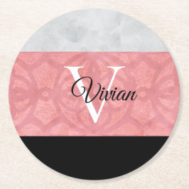 Ruddy Pink Batik und Grau Wasserfarbe Mit Monogram Runder Pappuntersetzer