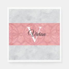 Ruddy Pink Batik und Grau Wasserfarbe Mit Monogram Serviette
