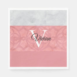 Ruddy Pink Batik und Grau Wasserfarbe Mit Monogram Serviette