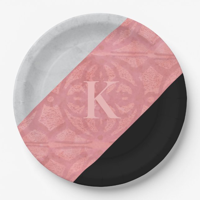 Ruddy Pink Batik und Graufarbenbrief Pappteller (Vorderseite)