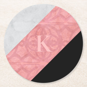 Ruddy Pink Batik und Graufarbenbrief Runder Pappuntersetzer