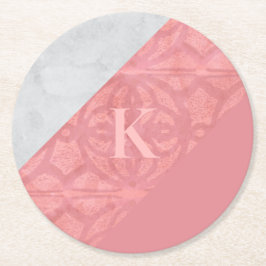 Ruddy Pink Batik und Graufarbenbrief Runder Pappuntersetzer