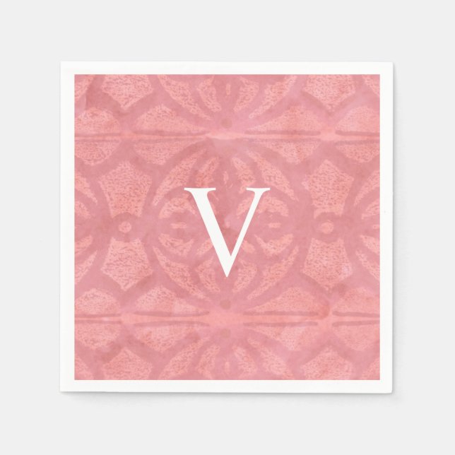 Ruddy Pink Mit Monogramm Watercolor Serviette (Vorderseite)
