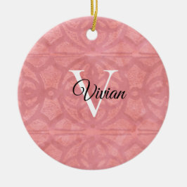 Ruddy Pink Watercolor Monogram Name Keramik Ornament