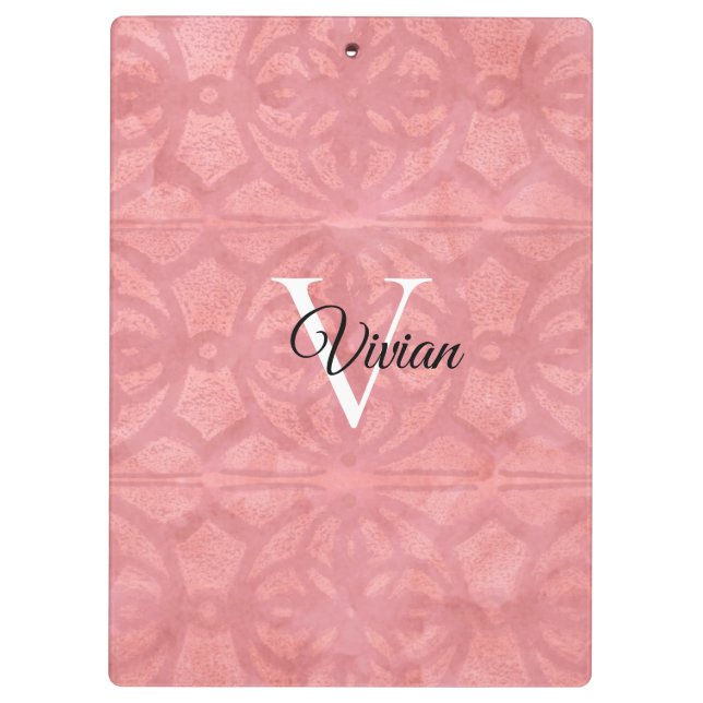 Ruddy Pink Watercolor Monogram Name Klemmbrett (Rückseite)