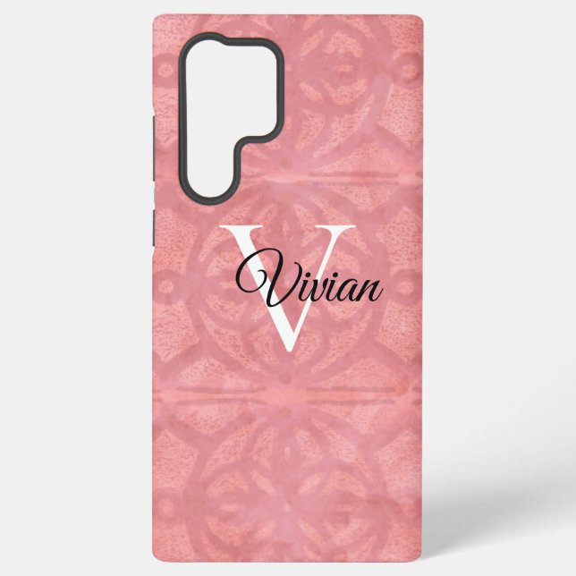 Ruddy Pink Watercolor Monogram Name Samsung Galaxy Hülle (Rückseite)