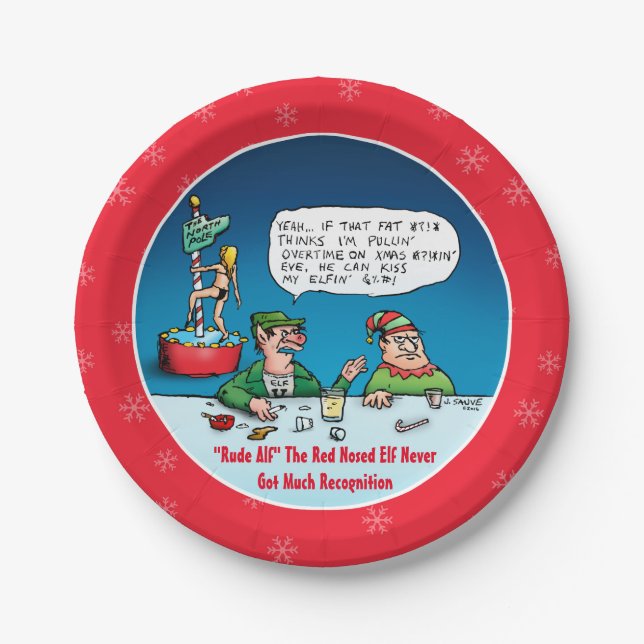 Rude Alf der Cartoon der roten nasen Elf Pappteller (Vorderseite)