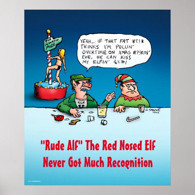 Rude Alf der Elf Funny Cartoon Weihnachts-Poster Poster (Vorne)