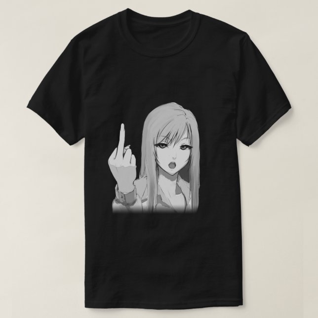 Rude Anime Girl Sticker T-Shirt (Design vorne)