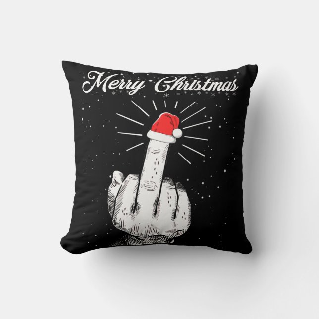 Rude frohe Weihnachten Mittelfinger Xmas Ugly Kissen (Vorderseite)