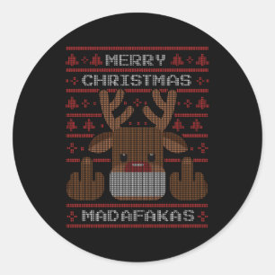 Rude Jumper Santa Reindeer Middle Finger Runder Aufkleber