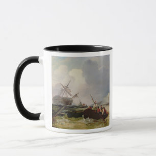 Ruderboot, das zur Hilfe eines Mann-o' Krieges in Tasse