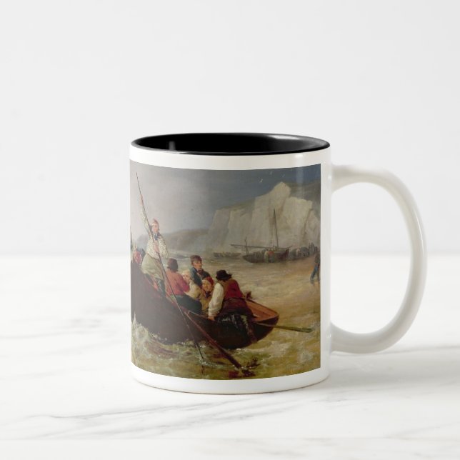 Ruderboot, das zur Hilfe eines Mann-o' Krieges in Zweifarbige Tasse (Rechts)