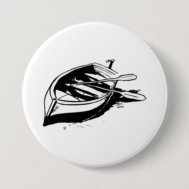 Ruderboot-Illustration Nautisch Schwarz-Weiß Button (Vorderseite)