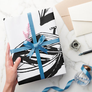 Ruderboot-Illustration Nautisch Schwarz-Weiß Geschenkpapier