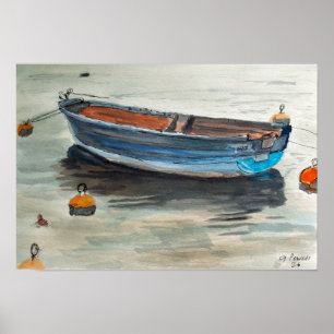 Ruderboot Nautilus Boot Wasserfarbe Poster