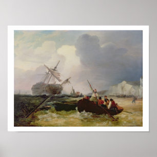 Ruderboot zu Hilfe eines Menschen-o'-Krieges in ei Poster