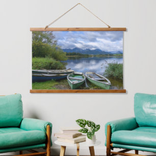 Ruderboote am See - Allgäu Wandteppich Mit Holzrahmen