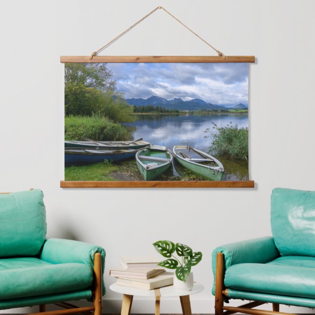 Ruderboote am See - Allgäu Wandteppich Mit Holzrahmen (Wohnzimmer)