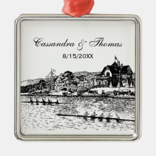 Ruderer auf dem Fluss mit Bootshaus Schwarz Ornament Aus Metall