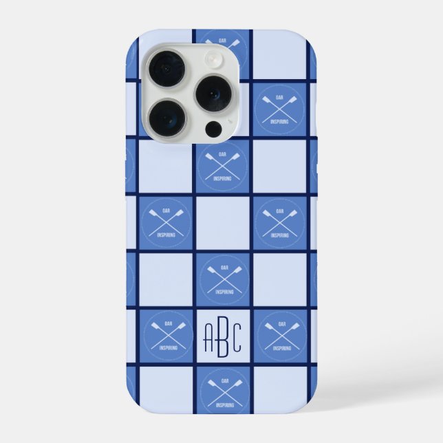 Ruderer kreuzten Ruder Initialen blau iPhone 15 Pro Hülle (Rückseite)