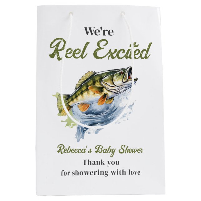 Rudern begeistert Big Fish Fisherman Baby Shower Mittlere Geschenktüte (Vorderseite)