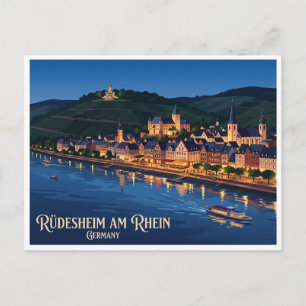 Rüdesheim am Rhein Uferpromenade bei Nacht Deutsch Postkarte