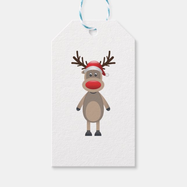 Rudolf das Niedliche Reindeer-Weihnachtsdesign Geschenkanhänger (Vorderseite)