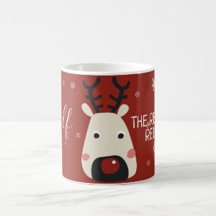 Rudolf der Rentiere mit roter Nase, rot mit Schnee Kaffeetasse
