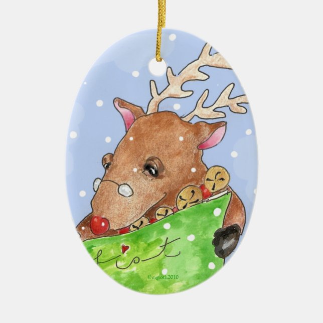 Rudolf mit Liste Keramik Ornament (Vorne)