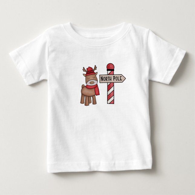 Rudolf Rentier & North Pole, Weihnachtskind Baby T-shirt (Vorderseite)