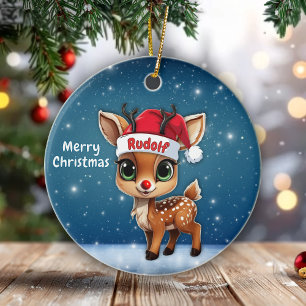 Rudolf Rentier, Rotnasenhirsch mit Geweih 🦌🎄 Keramik Ornament