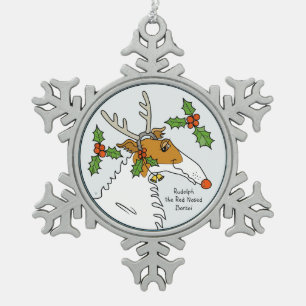 Rudolph der rote gerochene Borzoi Schneeflocken Zinn-Ornament