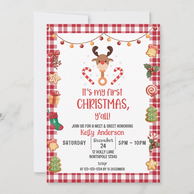 Rudolph First Christmas Meet und Greet Party Einladung (Vorderseite)