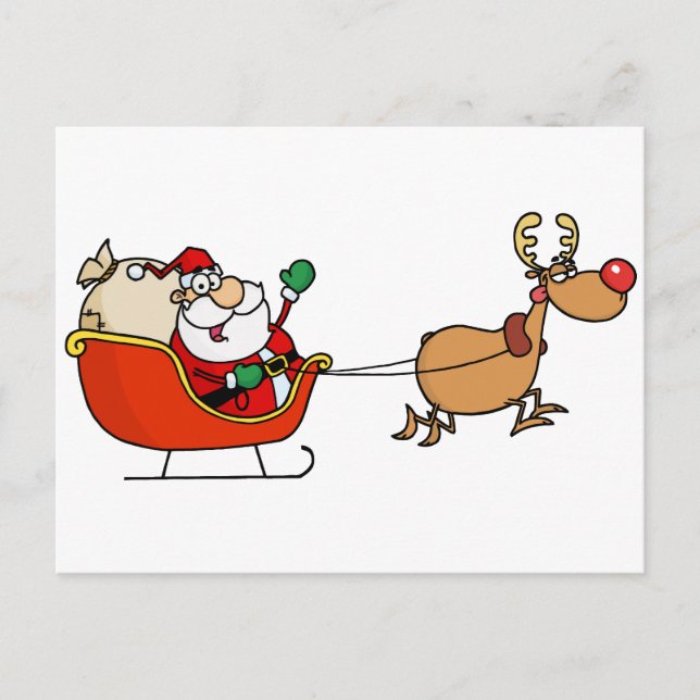 Rudolph Flying Kris Kringle in seinem Schlitten Postkarte (Vorderseite)