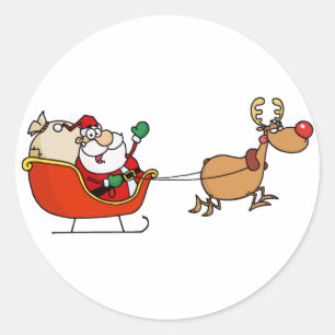 Rudolph Flying Kris Kringle in seinem Schlitten Runder Aufkleber