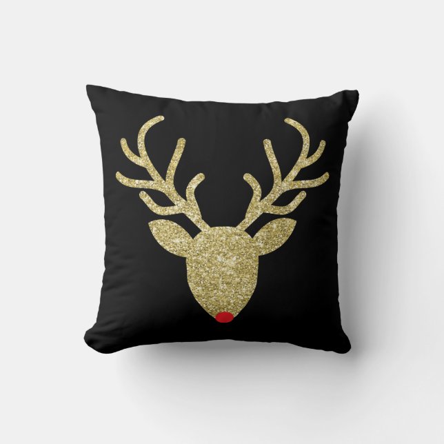Rudolph-GoldGlitzer-Weihnachtsthrow-Kissen Kissen (Vorderseite)
