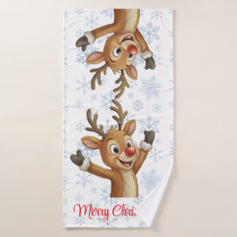 Rudolph mit blauen Schneeflocken  Badhandtuch Set