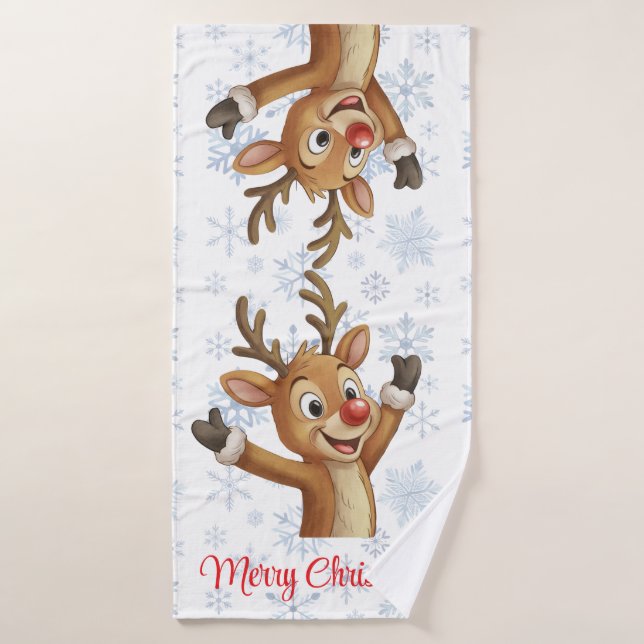 Rudolph mit blauen Schneeflocken  Badhandtuch Set (Badehandtuch)
