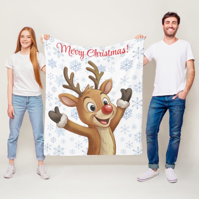 Rudolph mit blauen Schneeflocken  Fleecedecke (Beispiel)