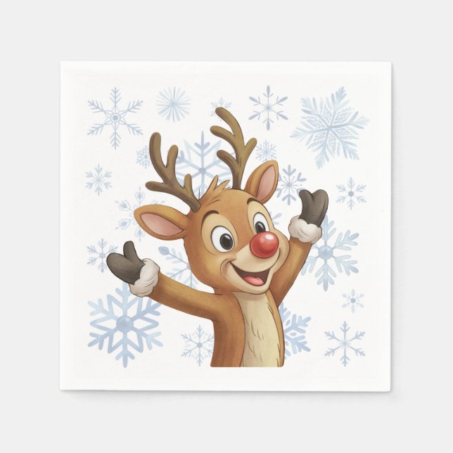 Rudolph mit blauen Schneeflocken Serviette (Vorderseite)