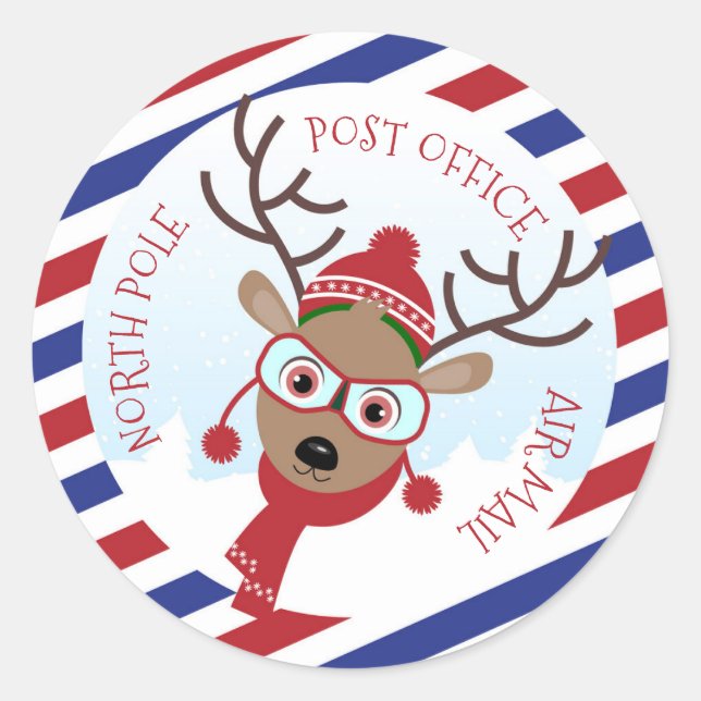 Rudolph North Pole Post Office Round Sticker (Vorderseite)