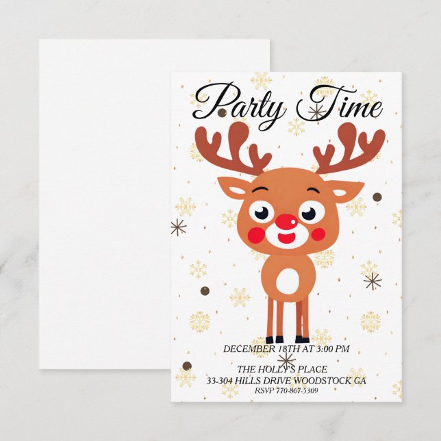 Rudolph Red Nez Reindeer Invitation (Devant / Derrière)