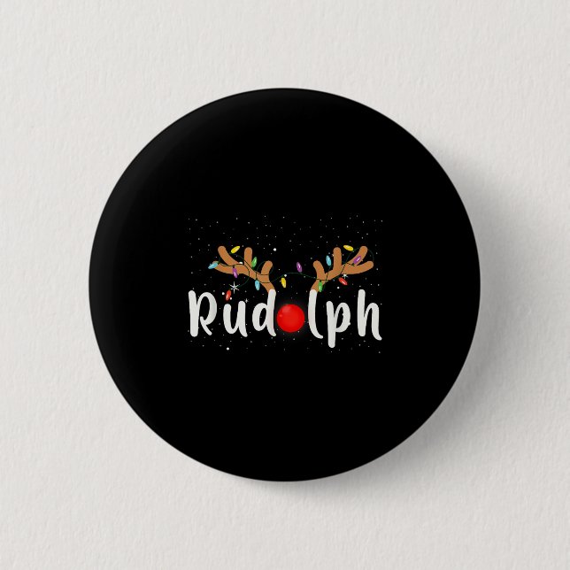 Rudolph Red Nose Funny Kids Reindeer Christmas Lig Button (Vorderseite)
