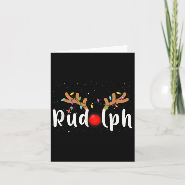 Rudolph Red Nose Funny Kids Reindeer Christmas Lig Karte (Vorderseite)