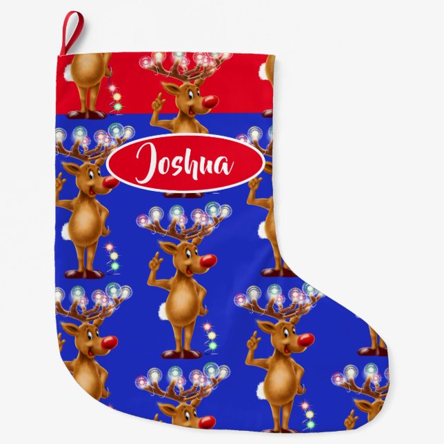 Rudolph Reindeer custom boys Christmas Strumpf Großer Weihnachtsstrumpf (Vorderseite)