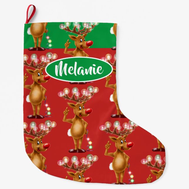 Rudolph Reindeer Custom Girls Weihnachtsmädchen St Großer Weihnachtsstrumpf (Vorderseite)
