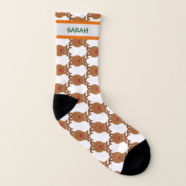 Rudolph Reindeer Pattern Personalisierter Name Xma Socken (Rechts - Außen)